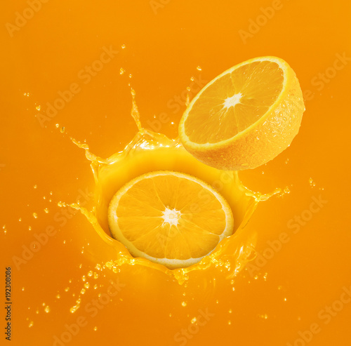 orange juice drop and splash, citrus fruit