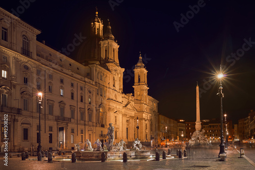 Rome, Piazza Navona, view of the fountains at night