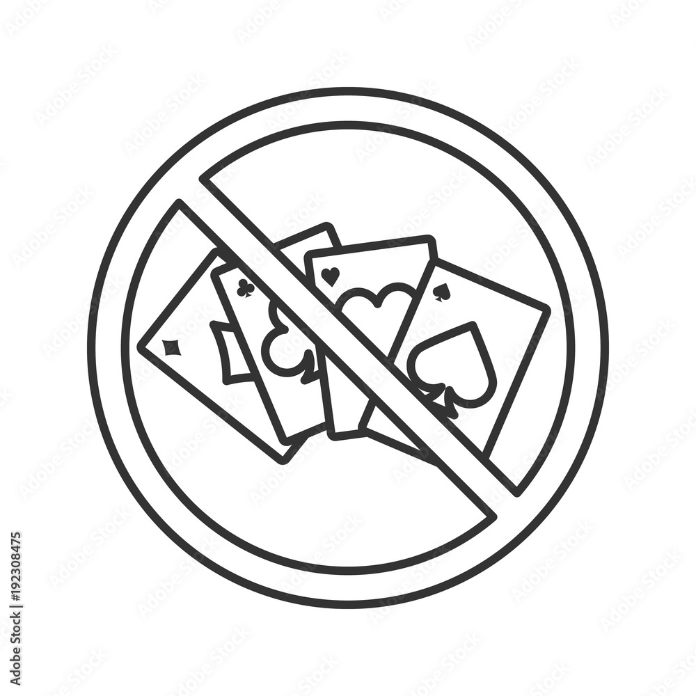 Forbidden sign with playing cards linear icon Forbidden sign with playing cards linear icon