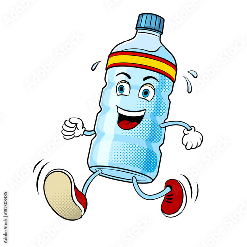Run bottle of water pop art vector