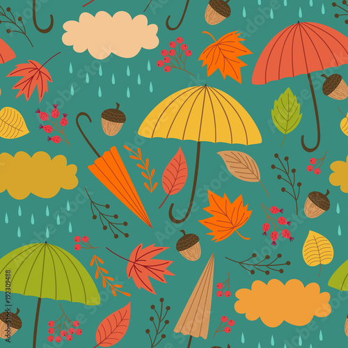 seamless autumn pattern with umbrella - vector illustration, eps