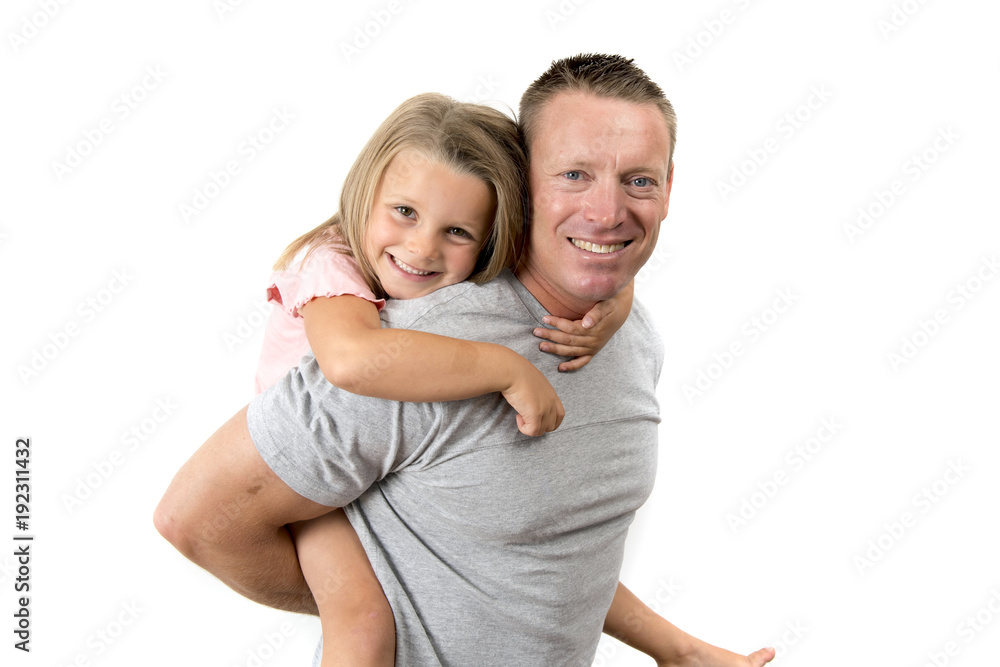 young attractive and happy man carrying his sweet beautiful 7 years old daughter on his back in father and his adorable little girl family love young attractive and happy man carrying his sweet beautiful 7 years old daughter on his back in father and his adorable little girl family love