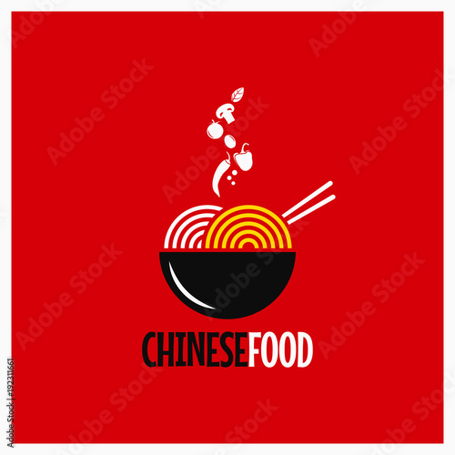 Chinese food logo. Chinese noodles or pasta on red background