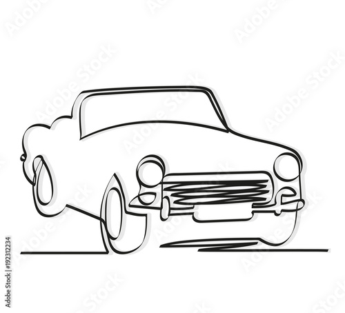 Minimalistic linear continuous one line drawing of a classic convertible car on a transparent background . Vector asset for logo.
