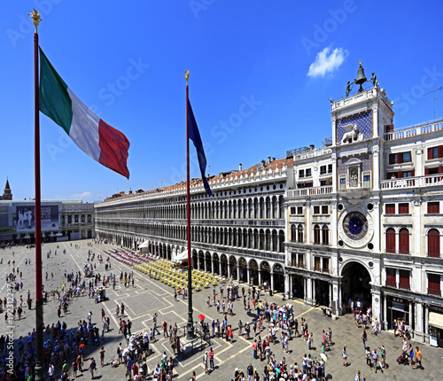 Venice historic city center, Veneto rigion, Italy - view on the San Marc Square - and the St. Marc’s Clocktower