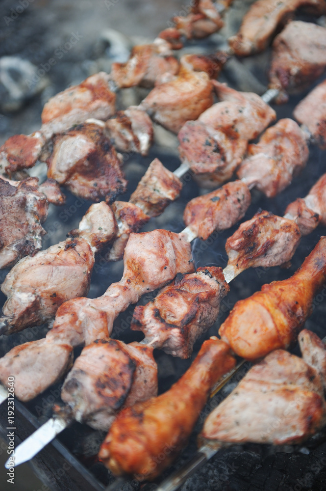 Closeup of grilled skewers