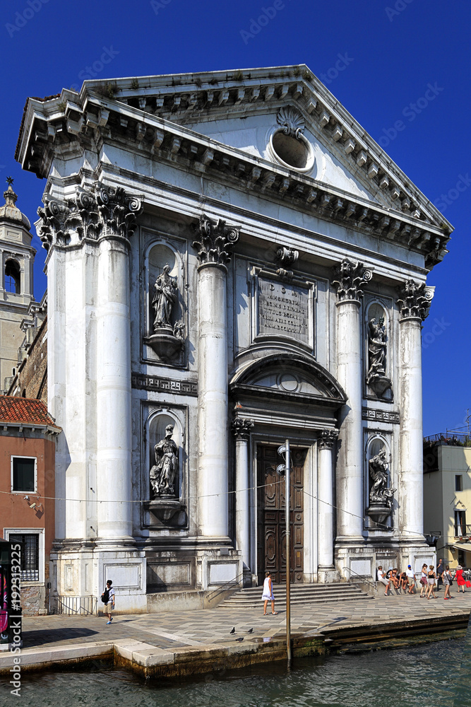 Fototapeta premium Venice historic city center, Veneto rigion, Italy - St. Mary of the Rosary church by the Fondamenta Zattere Ai Gesuati