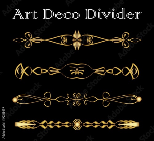 Set of vintage typographic divider in gold art deco design, luxurious decorative separator elements for print, restaurant menus, leaflets, invitation, announcement