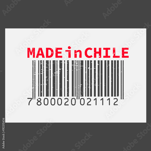 Vector realistic barcode Made in Chile on dark background.