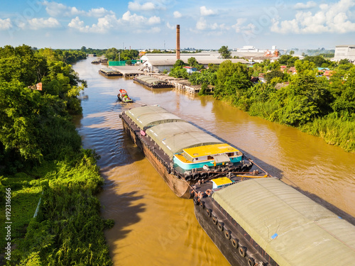 Obraz na plátně Aerial view of transportation barges