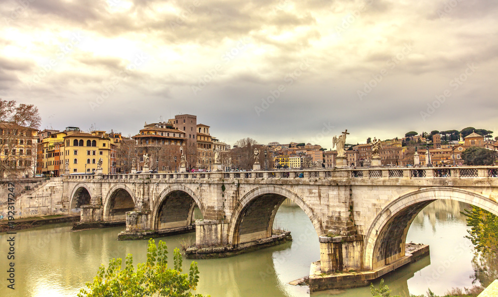 Ponte Sant Angelo over the river Tiber in Rome Italy Europe Winter Travel  Cities
