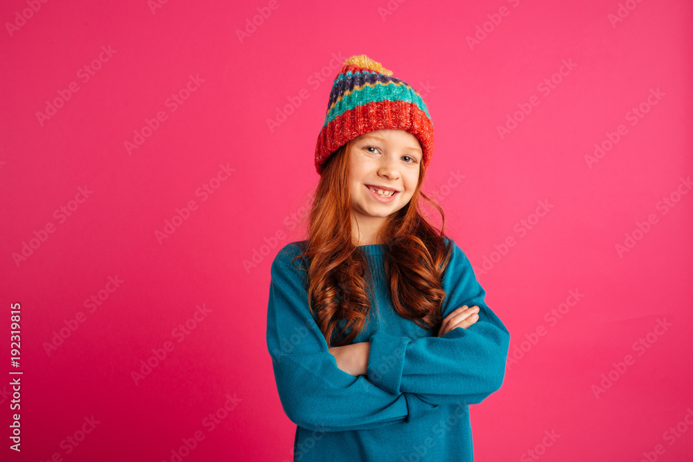 Cheerful girl looking camera and smiling isolated