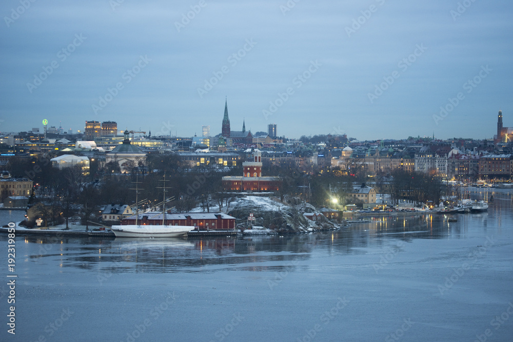 Castle at Stockholm waterfront a cold winter morning