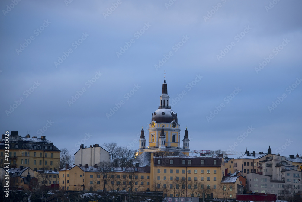 Old church in Stockholm a cold winter morning