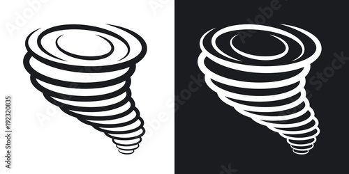 Vector tornado icon. Two-tone version on black and white background