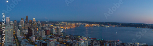 Seattle panorama from the Space Needle at dusk