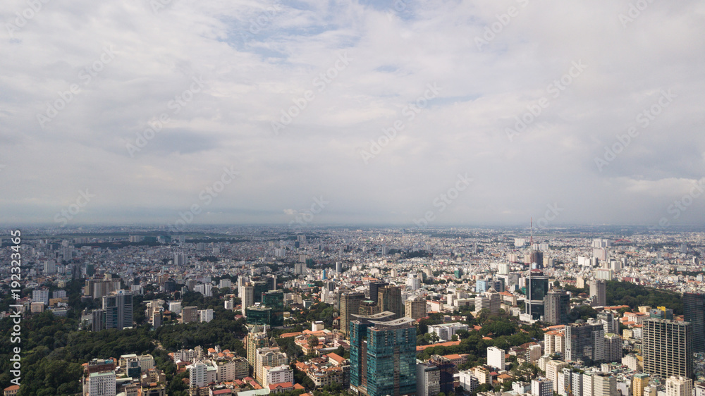 Ho Chi Minh from above. You can find the BitEx tower, highest tower of HCMC, and the skyline.