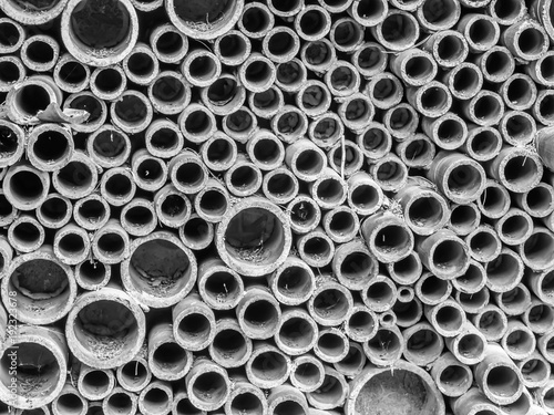 Abstract black and white tone of cement or concrete pipes pattern  texture and background.