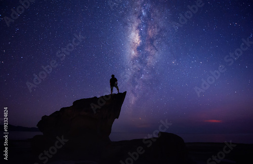 starry night sky with Milky way. image contain soft focus, blur and noise as night photo required high iso and long expose.