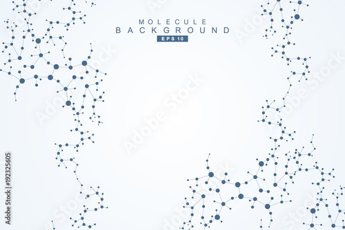 Structure molecule and communication. Dna, atom, neurons. Scientific concept for your design. Connected lines with dots. Medical, technology, chemistry, science background. Vector illustration.