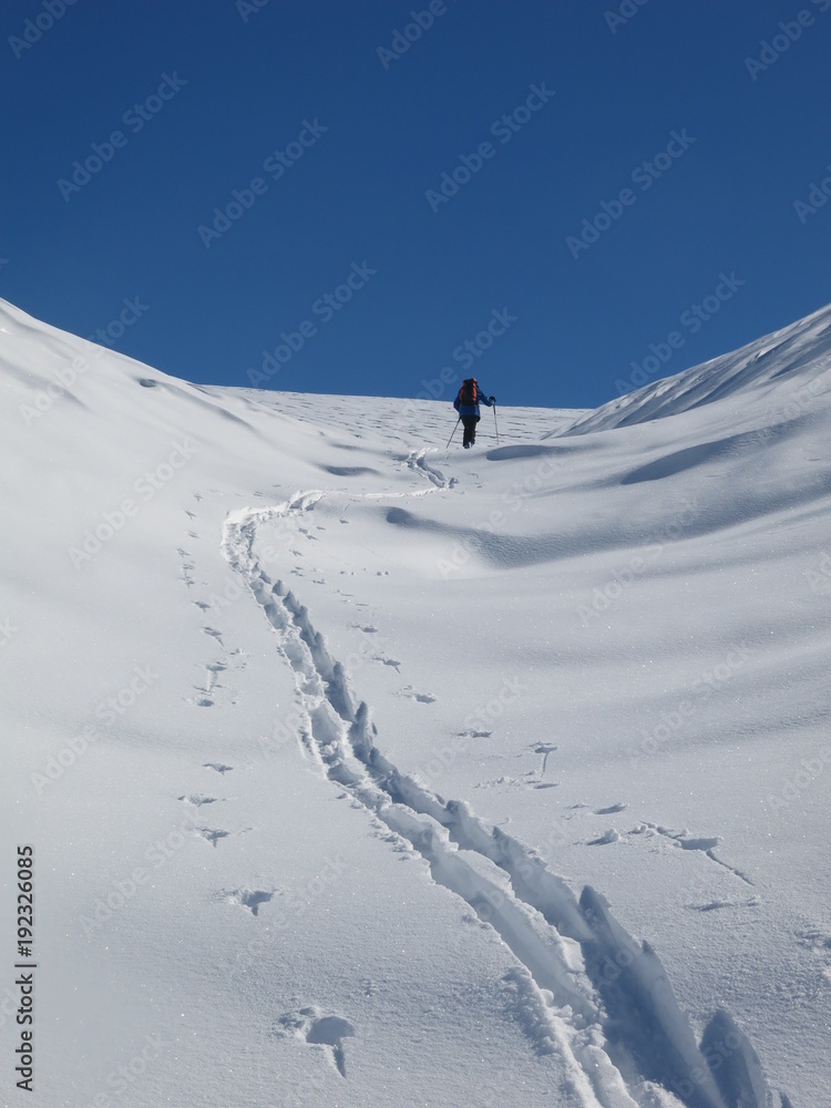 Randonneur en ski de randonnée dans la montagne