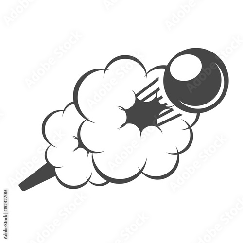 Canvas Print Flying cannonball in smoke - cannon volley