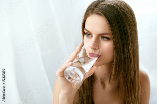 Drink Water. Young Woman With Glass Of Water.