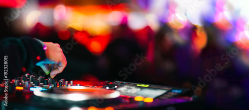 Music Background DJ Night Club Deejay Record Player Blurred Crowd Dancing