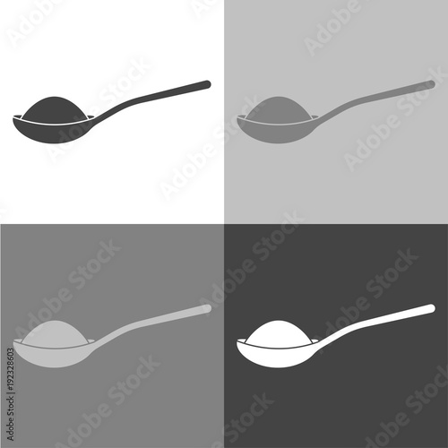 Vector icon of a spoon with sugar or salt. Vector icon on white-grey-black color