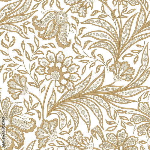 Floral seamless pattern. Oriental ethnic ornamental background with flowers