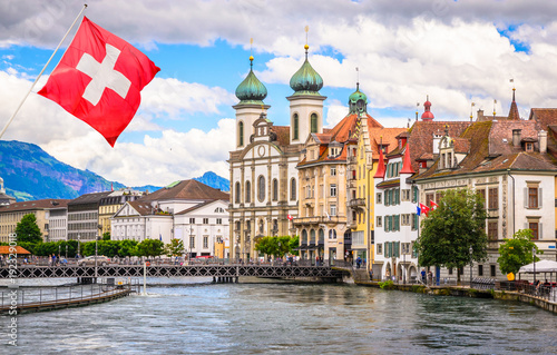 Cityscape of Lucerne and Jesuit church in Luzern, Switzerland