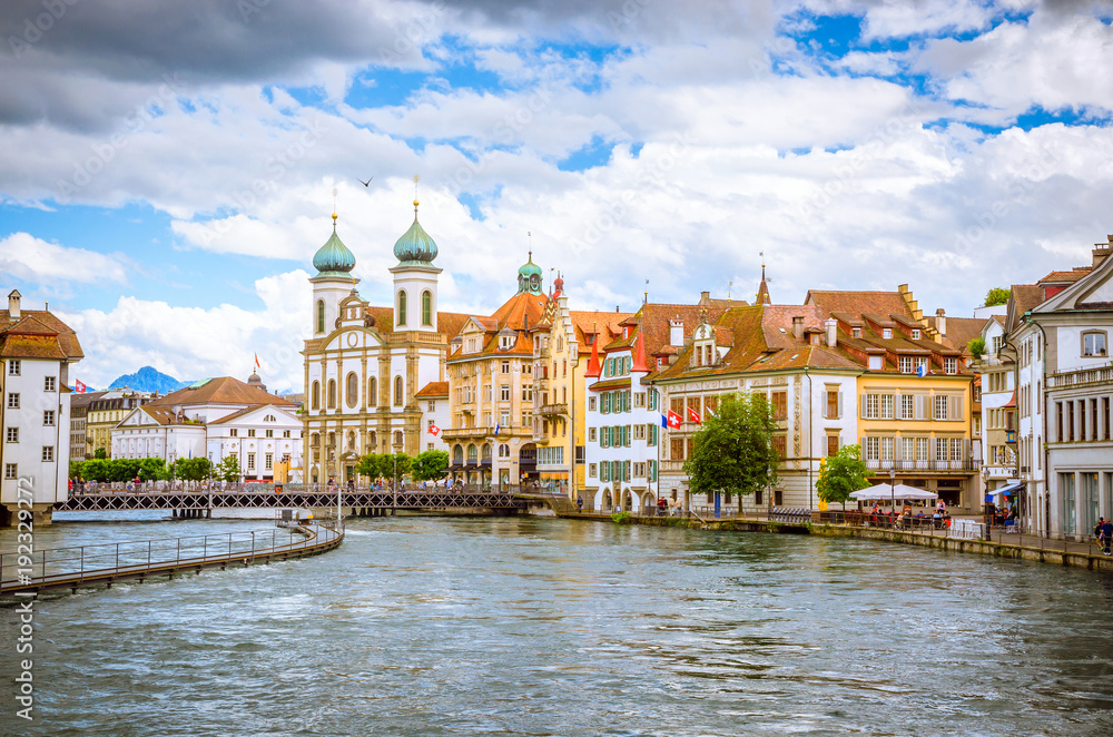 Cityscape of Lucerne and Jesuit church in Luzern, Switzerland Cityscape of Lucerne and Jesuit church in Luzern, Switzerland