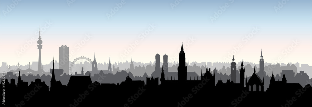 Obraz premium Miasto Monachium, Niemcy. Skyline budynków orientacyjnych. Tło podróży