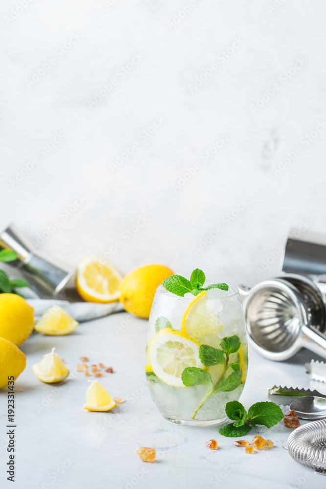 Cold alcohol mojito cocktail, long drink beverage, lemonade Cold alcohol mojito cocktail, long drink beverage, lemonade