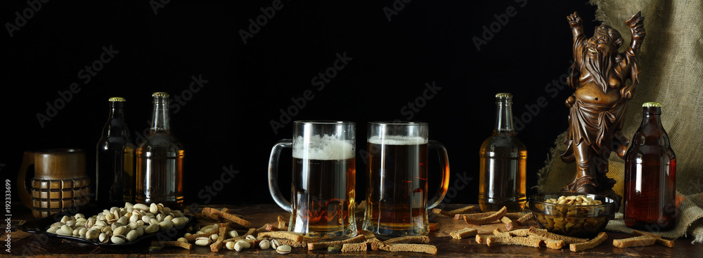 Panorama of the still life on the theme of beer retro style Panorama of the still life on the theme of beer retro style