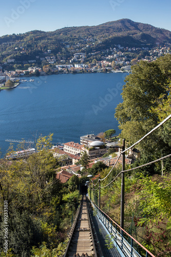 Aerial landscape of Como Lake in Lombardy - Italy.