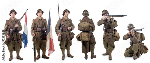 different view of french soldier 1940 wwii isolated on the white background