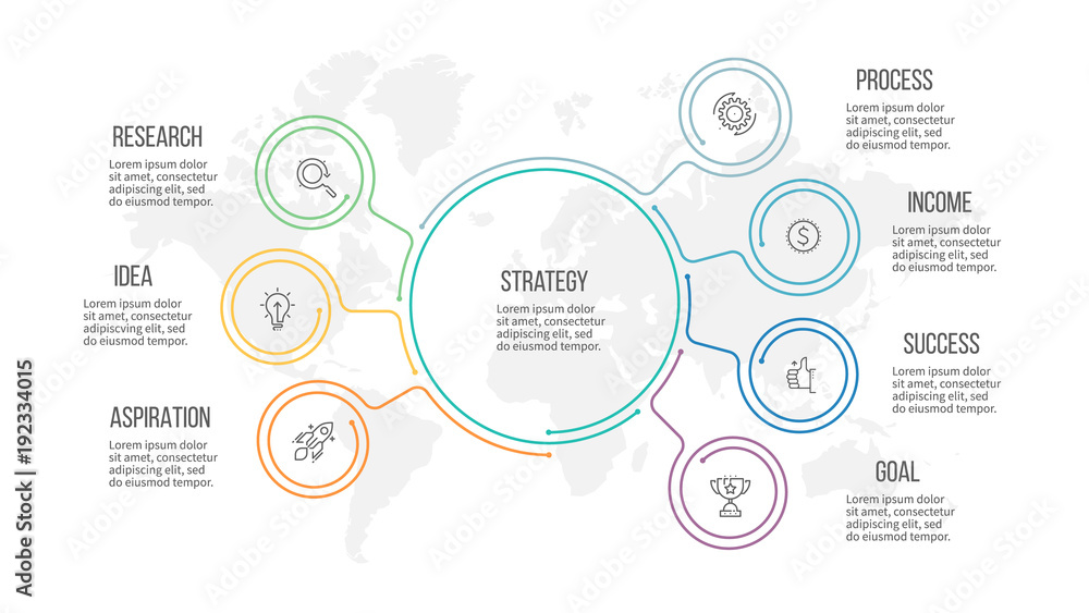 Business infographic. Organization chart with 7 options. Vector template. Business infographic. Organization chart with 7 options. Vector template.