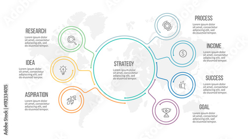 Business infographic. Organization chart with 7 options. Vector template.