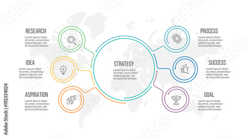 Business infographic. Organization chart with 6 options. Vector template.