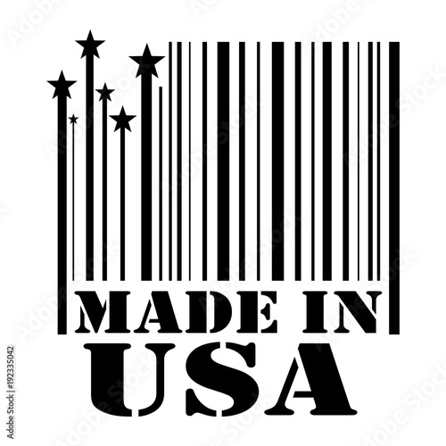 Штамп "Сделано в США" в виде штрих кода. Векторная иллюстрация для обозначения товаров и изделий из США.