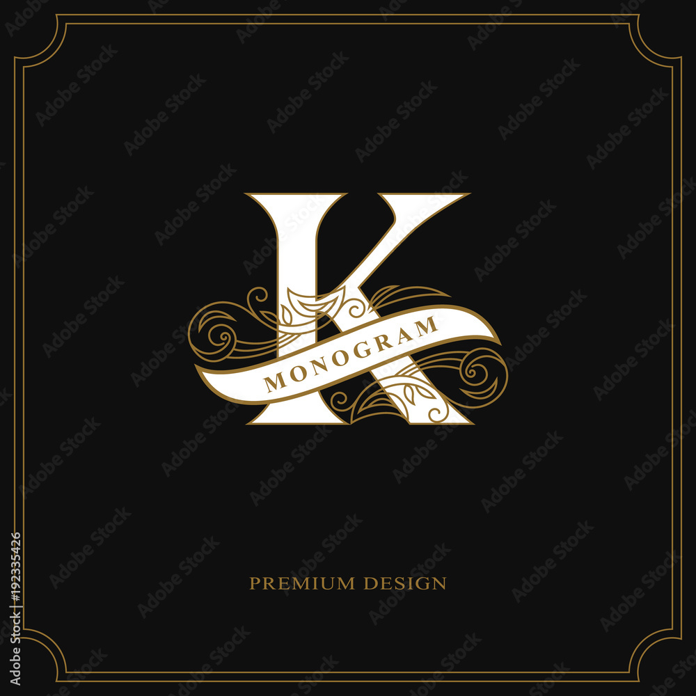 Elegant letter K. Calligraphic beautiful logo with tape for labels ...