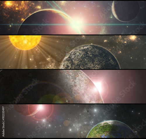 Fototapeta Naklejka Na Ścianę i Meble -  Set of four banners with 3D illustrated fantasy space alien planets