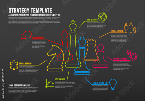 Vector business strategy infographic template with thin line chess figures