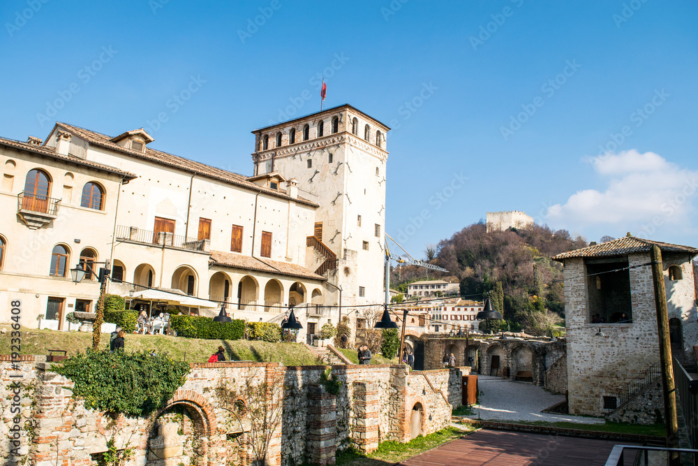The Castle of Asolo,Italy,12 February 2018,Panorama of the Castle of Azolo,the castle of Asolo is a fortress the first century BC,from 1489 it was the residence of the Queen of Cyprus Caterina Cornaro