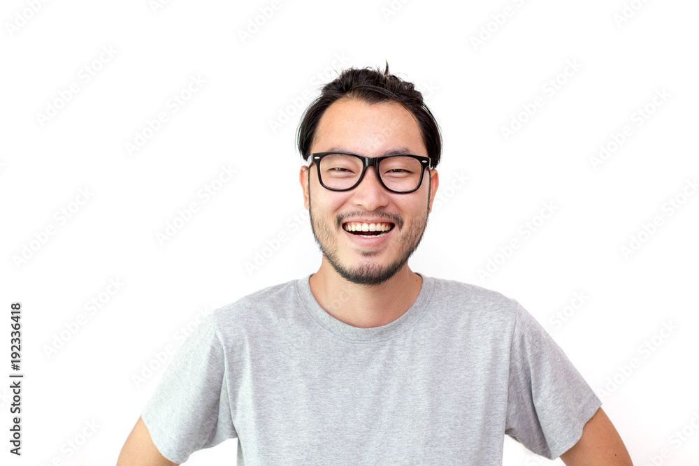 Closeup portrait of happy asian man face, isolated on white background with copy space. Closeup portrait of happy asian man face, isolated on white background with copy space.