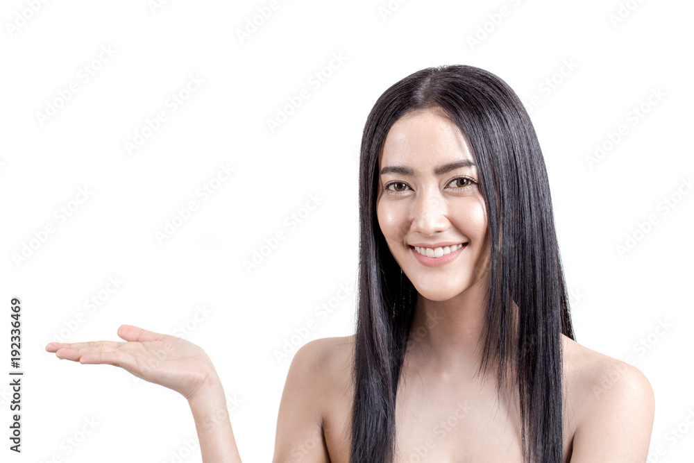 Beautiful Asian Woman Portrait. Beautiful Woman looking to camera. Korean Woman Touching her Face. People with Youth and Skin Care Concept. isolated on white background. Beautiful Asian Woman Portrait. Beautiful Woman looking to camera. Korean Woman Touching her Face. People with Youth and Skin Care Concept. isolated on white background.
