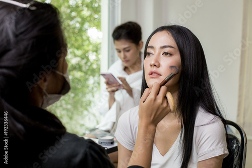 Beautiful young asian woman makeup face.