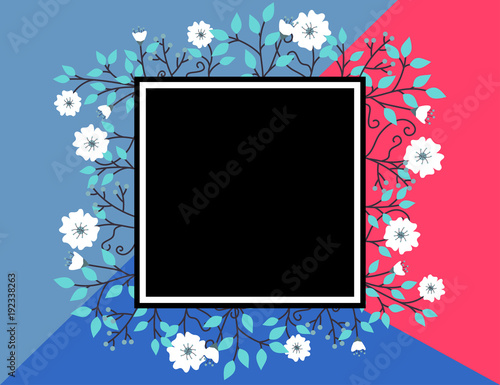 Spring themed floral banner with black blank space