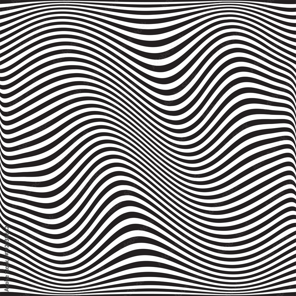 Wavy geometric pattern. Vector. Abstract black white background. Optical illusion. Futuristic monochrome design illustration.